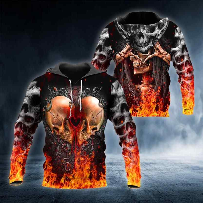Couple Heart Skull All Over Printed Hoodie Couple Heart Skull All Over Printed Hoodie