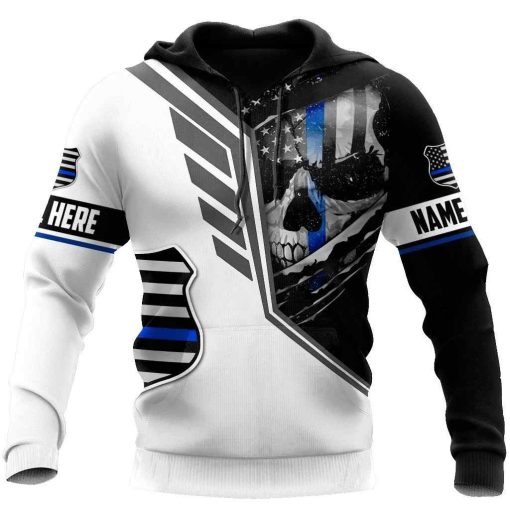 Customize Name Police All Over Printed Unisex Hoodie Skull