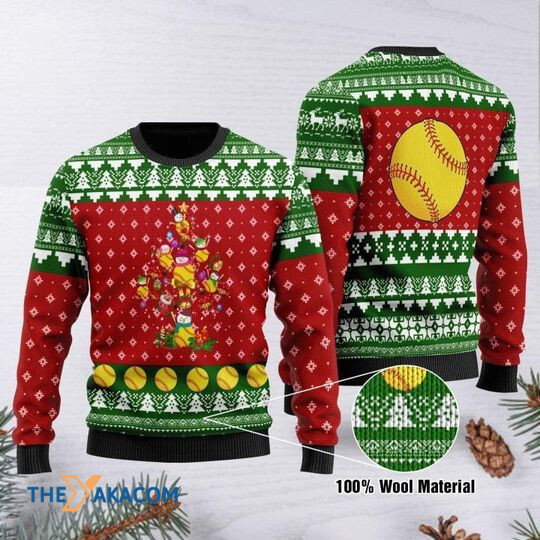 Cute And Glowing Softball Tree Vintage 3D Christmas Sweater Cute And Glowing Softball Tree Vintage 3D Christmas Sweater