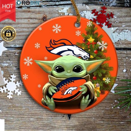 Denver Broncos Baby Yoda Christmas Ceramic Ornament