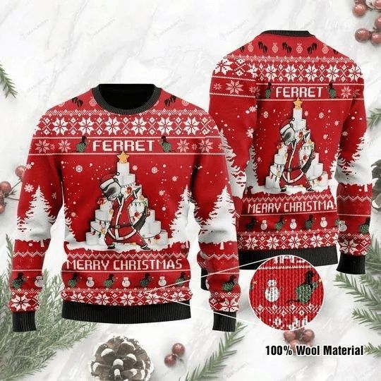 Ferret Merry Christmas With Toilet Paper 3D Christmas Sweater Ferret Merry Christmas With Toilet Paper 3D Christmas Sweater