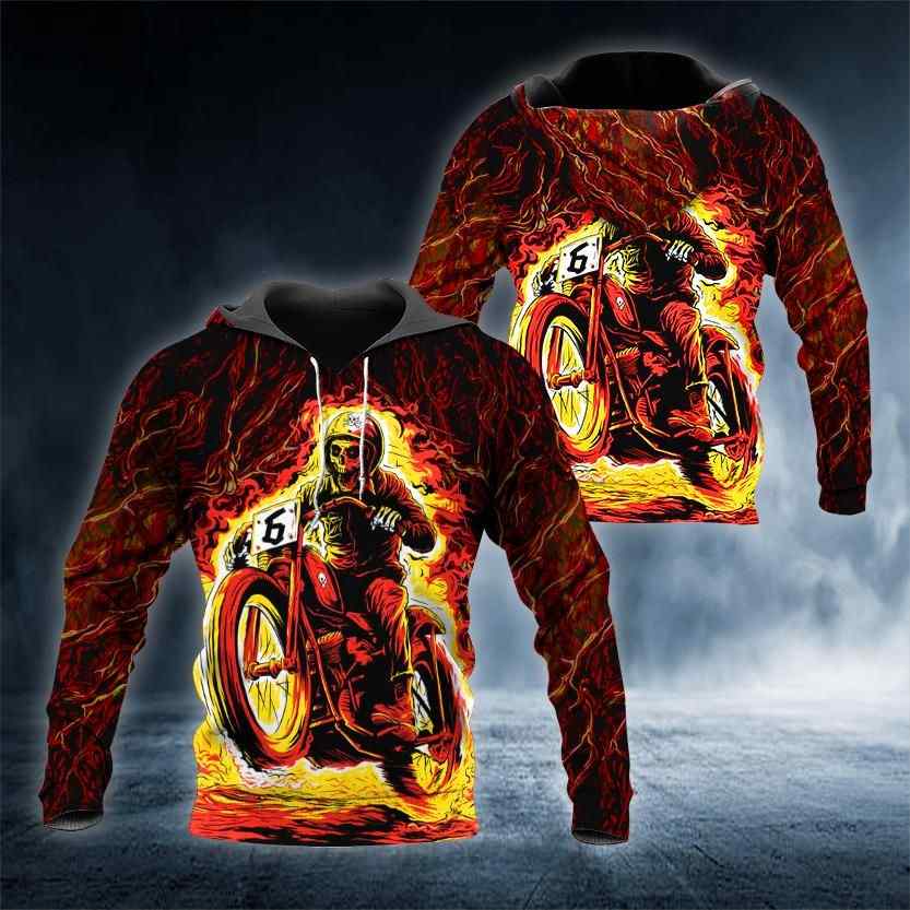 Fire Biker Skull All Over Printed US Unisex Size Hoodie Fire Biker Skull All Over Printed US Unisex Size Hoodie