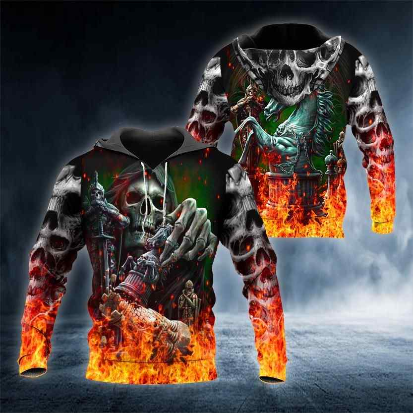 Fire Ghost Hunter Chess Skull Unisex Size Hoodie Fire Ghost Hunter Chess Skull Unisex Size Hoodie