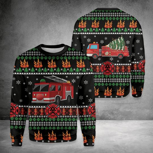 Firefighter Truck 3D Christmas Sweater Firefighter Truck 3D Christmas Sweater