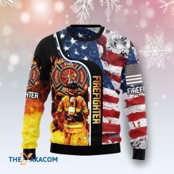 Firefighter USA Flag Christmas 3D Sweater