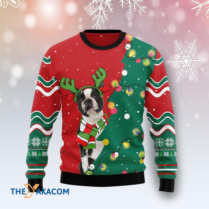 For Dog Lovers Boston Terrier With Santa Hat Awesome All Over Printed Sweater For Dog Lovers Boston Terrier With Santa Hat Awesome All Over Printed Sweater