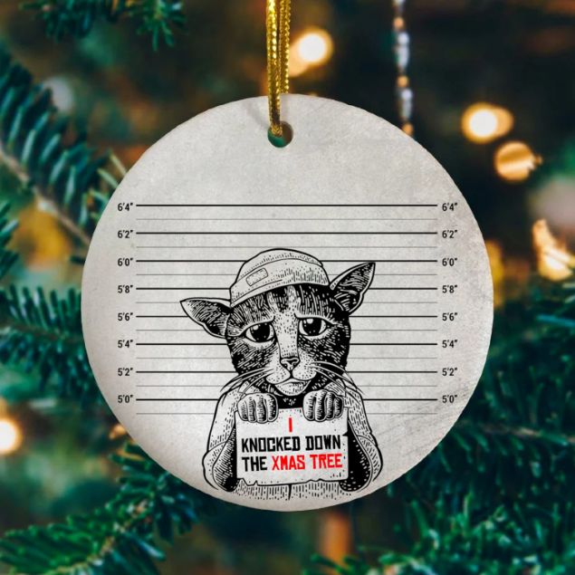 Funny Cat Mugshot Christmas 2021 Ceramic Ornament Funny Cat Mugshot Christmas 2021 Ceramic Ornament