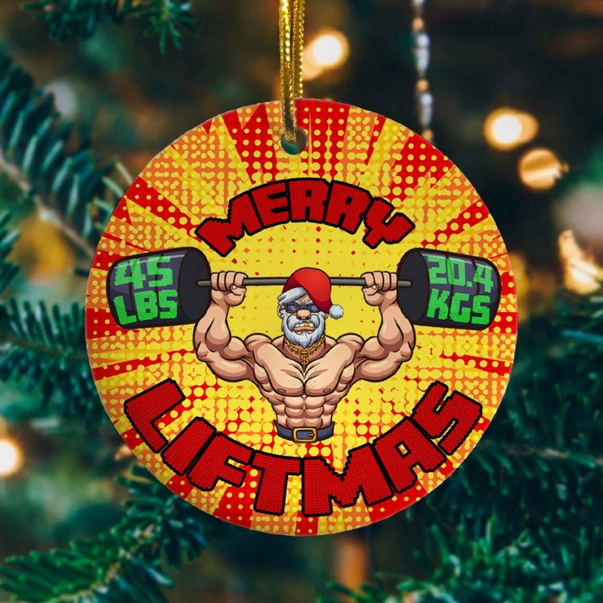 Funny Muscular Santa Lifting Weights Liftmas Christmas Ceramic Ornament Funny Muscular Santa Lifting Weights Liftmas Christmas Ceramic Ornament