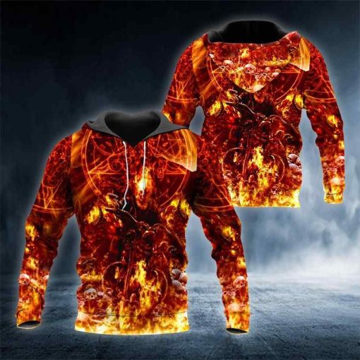Ghost Fire Biker Skull All Over Printed US Unisex Size Hoodie