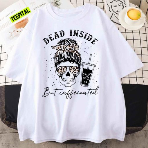 Halloween Mom Skull Coffee Messy Bun Fall T-Shirt