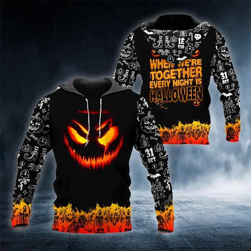 Happy Halloween Smile Skull All Over Printed Hoodie Happy Halloween Smile Skull All Over Printed Hoodie