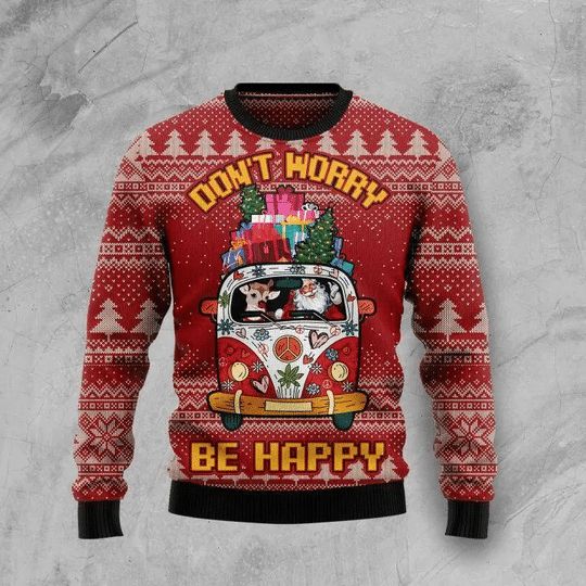 Hippe Car Don't Worry Be Happy 3D Christmas Sweater Hippe Car Don't Worry Be Happy 3D Christmas Sweater