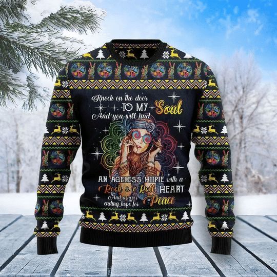 Hippie Girl Never Ending Hope For Peace Gift For Party Ugly 3D Christmas Sweater Hippie Girl Never Ending Hope For Peace Gift For Party Ugly 3D Christmas Sweater