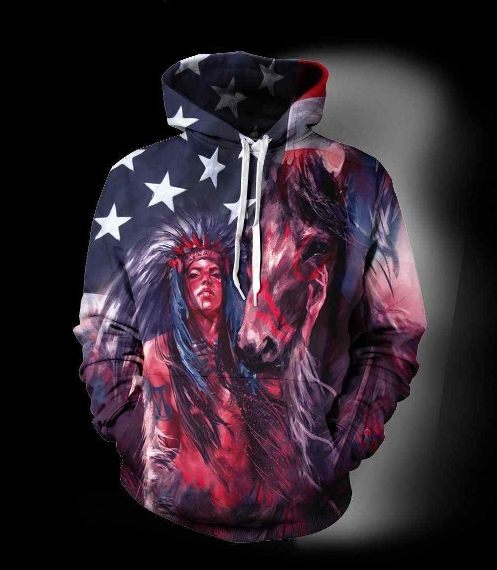 Horse Gifts All Over Print Horse Native American Indian Girl Headdress US Unisex Size Hoodie Horse Gifts All Over Print Horse Native American Indian Girl Headdress US Unisex Size Hoodie