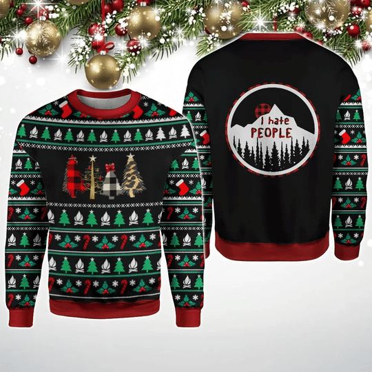 I Hate People All Over Printed Christmas Sweater I Hate People All Over Printed Christmas Sweater