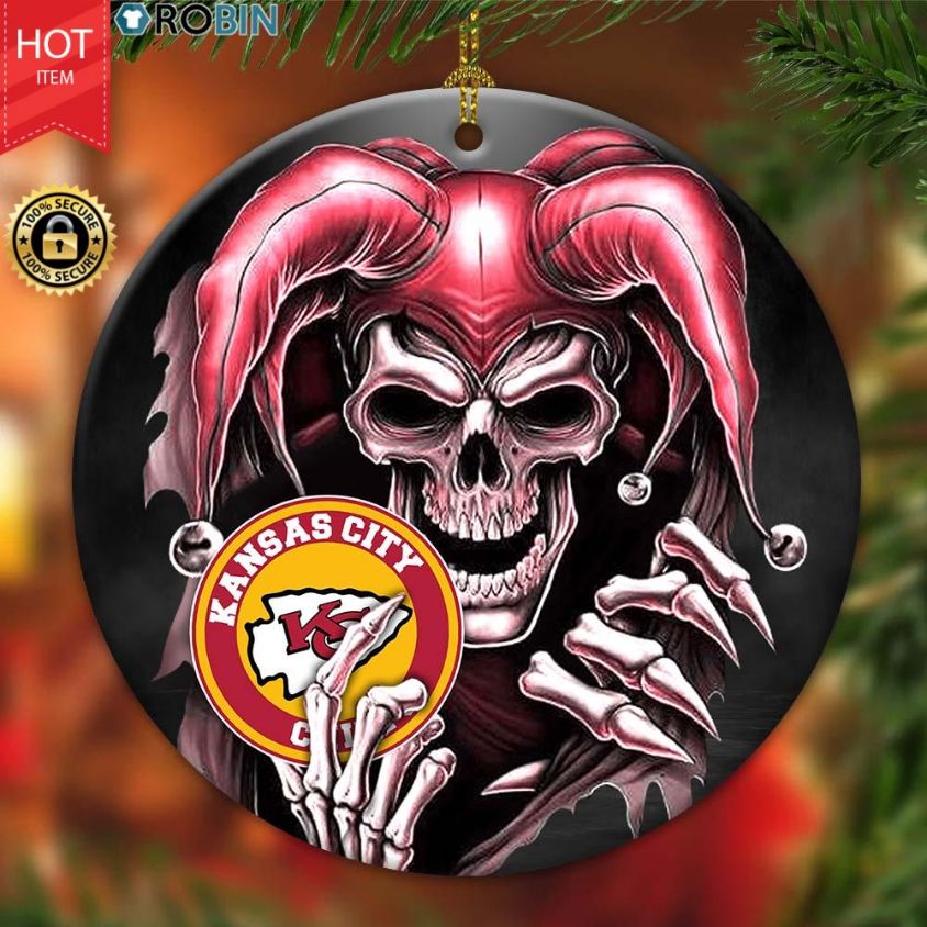 Kansas City Chiefs Nfl Skull Joker Christmas Ceramic Ornament Kansas City Chiefs Nfl Skull Joker Christmas Ceramic Ornament