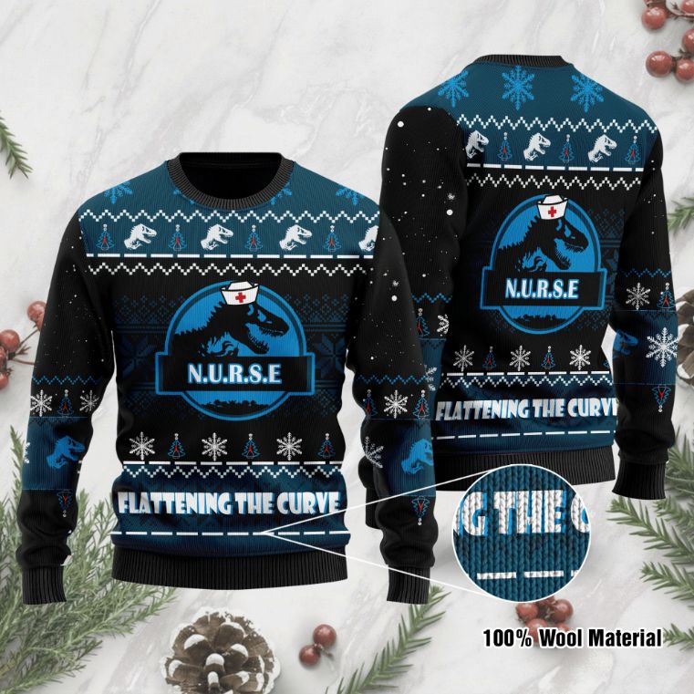 Nurse Dinosaur Ugly Christmas Sweater All Over Print Nurse Dinosaur Ugly Christmas Sweater All Over Print