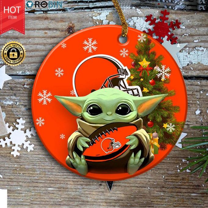 Personalized Cleveland Browns Baby Yoda Christmas Ceramic Ornament Personalized Cleveland Browns Baby Yoda Christmas Ceramic Ornament