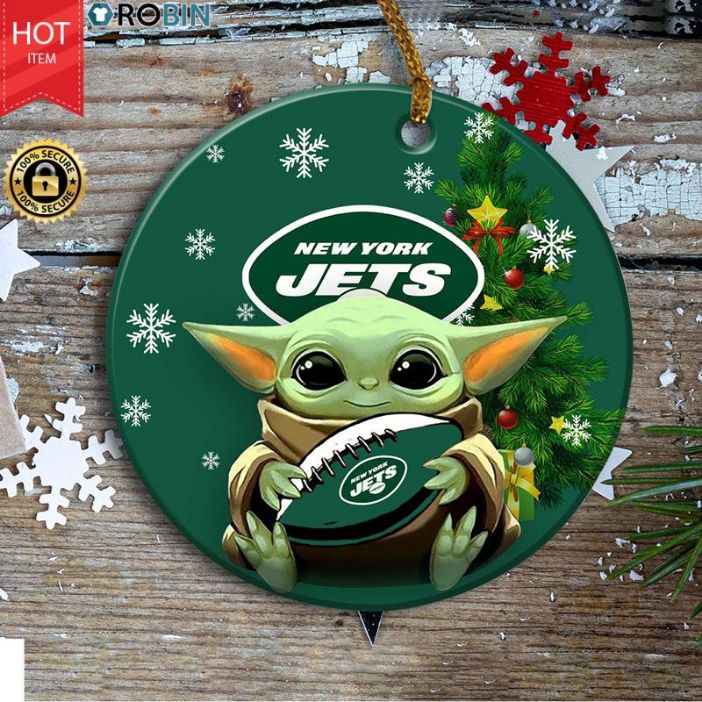 Personalized New York Jets Baby Yoda Christmas Ceramic Ornament Personalized New York Jets Baby Yoda Christmas Ceramic Ornament