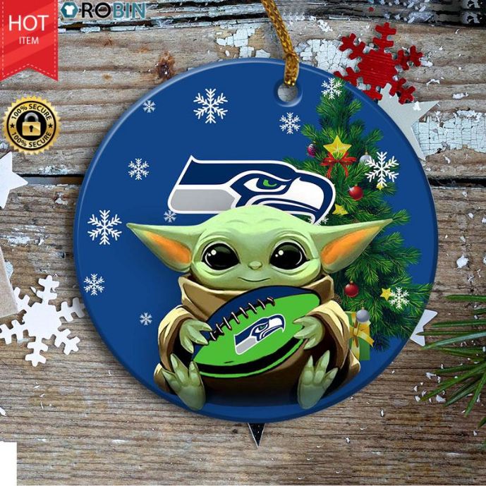 Personalized Seattle Seahawks Baby Yoda Christmas Ceramic Ornament Personalized Seattle Seahawks Baby Yoda Christmas Ceramic Ornament