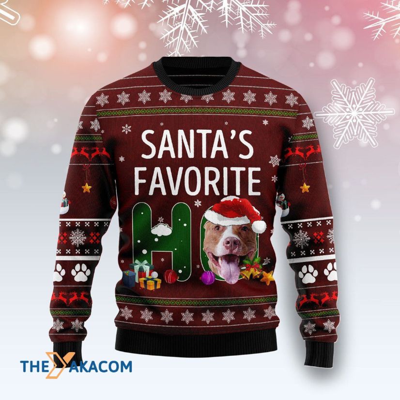 Pit Bull Santa's Favorite Ho Awesome Christmas 3D Sweater Pit Bull Santa's Favorite Ho Awesome Christmas 3D Sweater