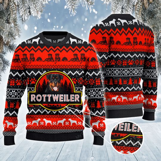Rottweiler Red Black All Over Printed Xmas Sweater Rottweiler Red Black All Over Printed Xmas Sweater