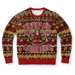 Rudolph The Red Nosed Gaindeer Ugly Christmas Wool Knitted Sweater