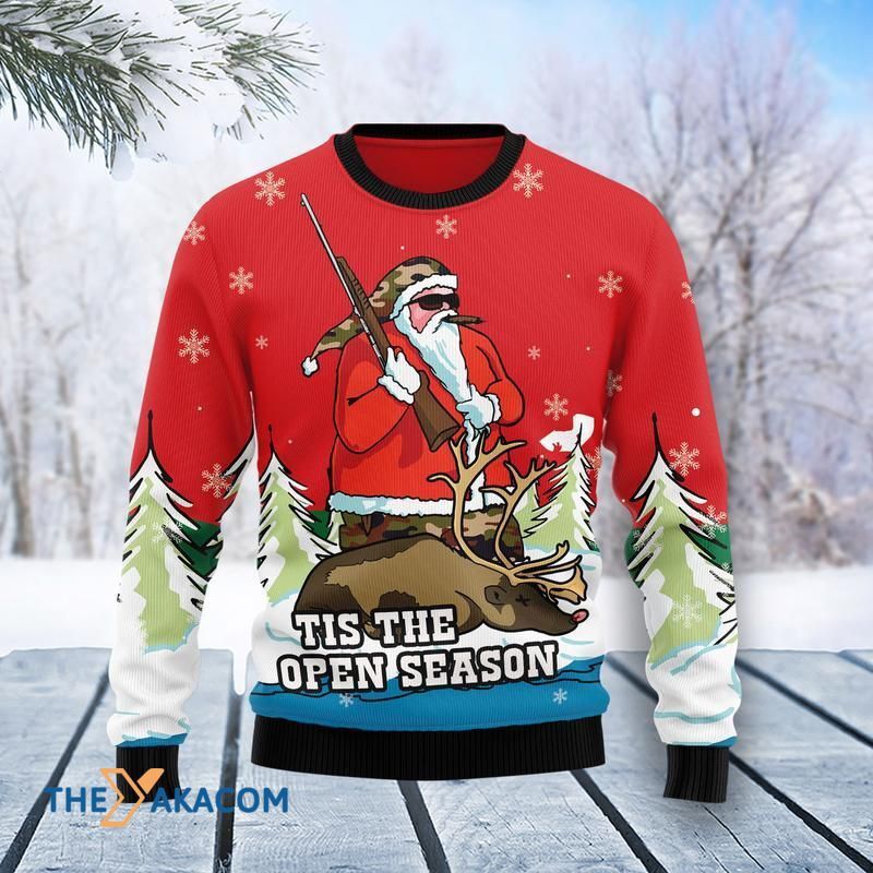 Santa Hunting Tis The Open Season Awesome Christmas 3D Sweater Santa Hunting Tis The Open Season Awesome Christmas 3D Sweater
