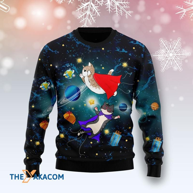 Super Cat Galaxy Awesome Christmas 3D Sweater Super Cat Galaxy Awesome Christmas 3D Sweater