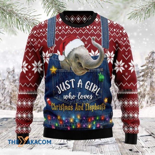 Sweater Christmas 3D Just A Girl Who Loves Christmas And Elephants Sweater Christmas 3D Just A Girl Who Loves Christmas And Elephants