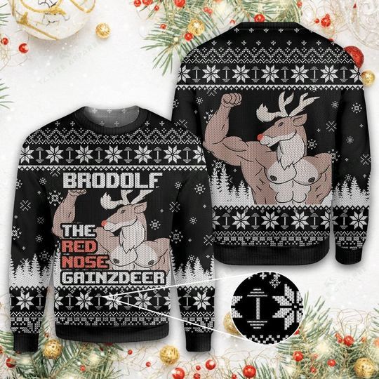 The Red Nose Gainzdeer Six Packs 3D Christmas Sweater The Red Nose Gainzdeer Six Packs 3D Christmas Sweater