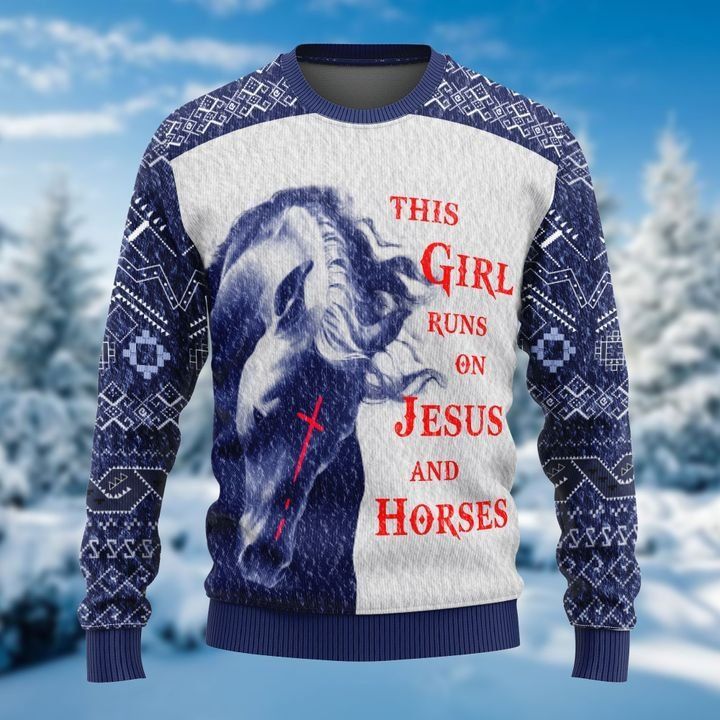 This Girl Runs On God And Horses All Over Printed Xmas Sweater This Girl Runs On God And Horses All Over Printed Xmas Sweater