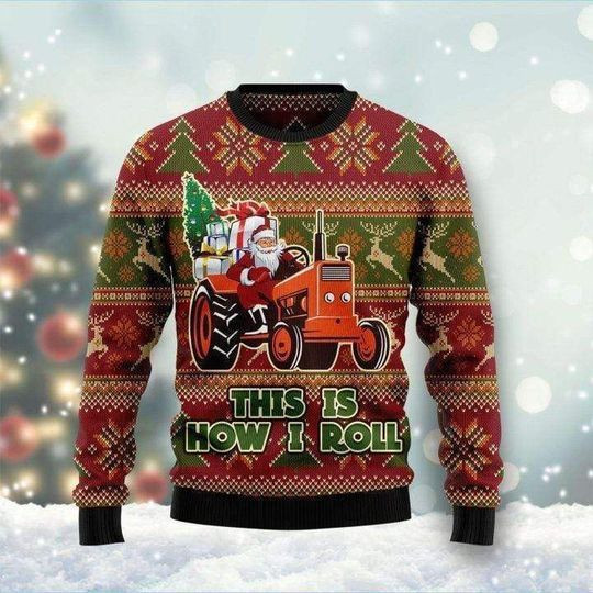 This Is How I Roll Santa Claus With Tractor Christmas 3D Sweater This Is How I Roll Santa Claus With Tractor Christmas 3D Sweater