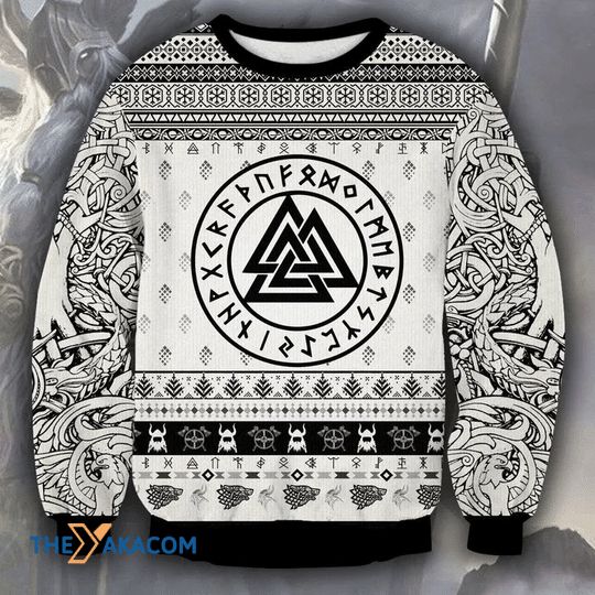 Viking Black And White Christmas Sweater 3D Viking Black And White Christmas Sweater 3D