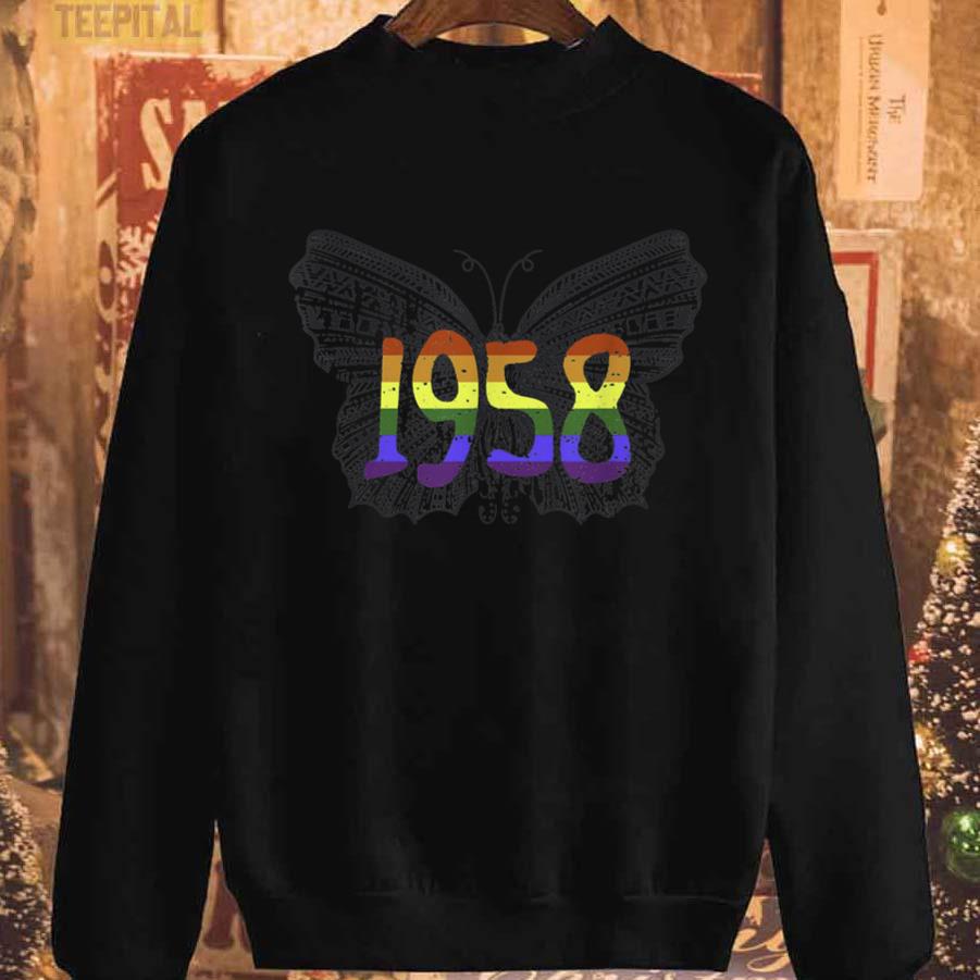 1958 LGBT Flag Gray Butterfly Gay Pride Month T-Shirt 1958 LGBT Flag Gray Butterfly Gay Pride Month T-Shirt