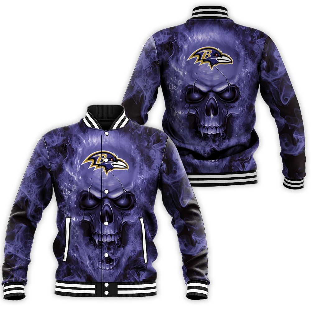 Baltimore Ravens Nfl Fans Skull Baseball Jacket Baltimore Ravens Nfl Fans Skull Baseball Jacket