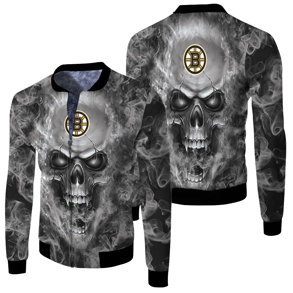 Boston Bruins Nhl Fans Skull Fleece Bomber Jacket Boston Bruins Nhl Fans Skull Fleece Bomber Jacket