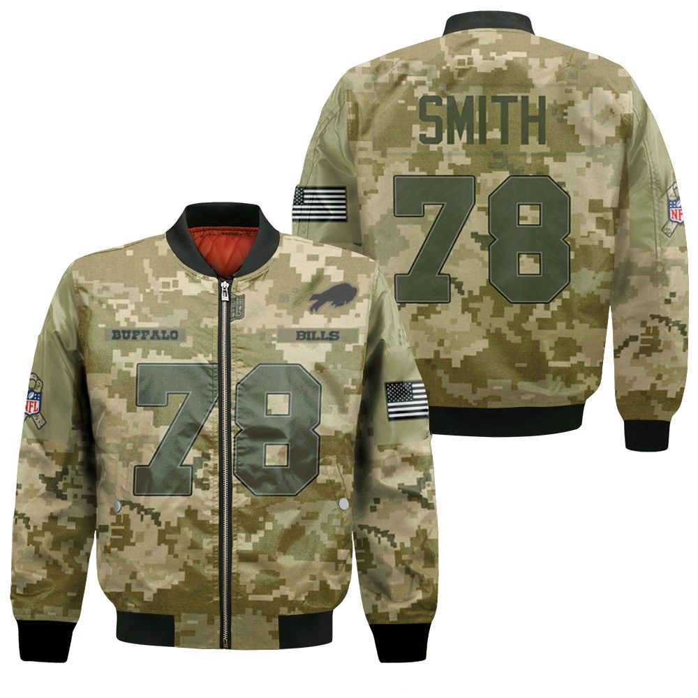 Buffalo Bills Bruce Smith #78 Camouflage Bomber Jacket Buffalo Bills Bruce Smith #78 Camouflage Bomber Jacket