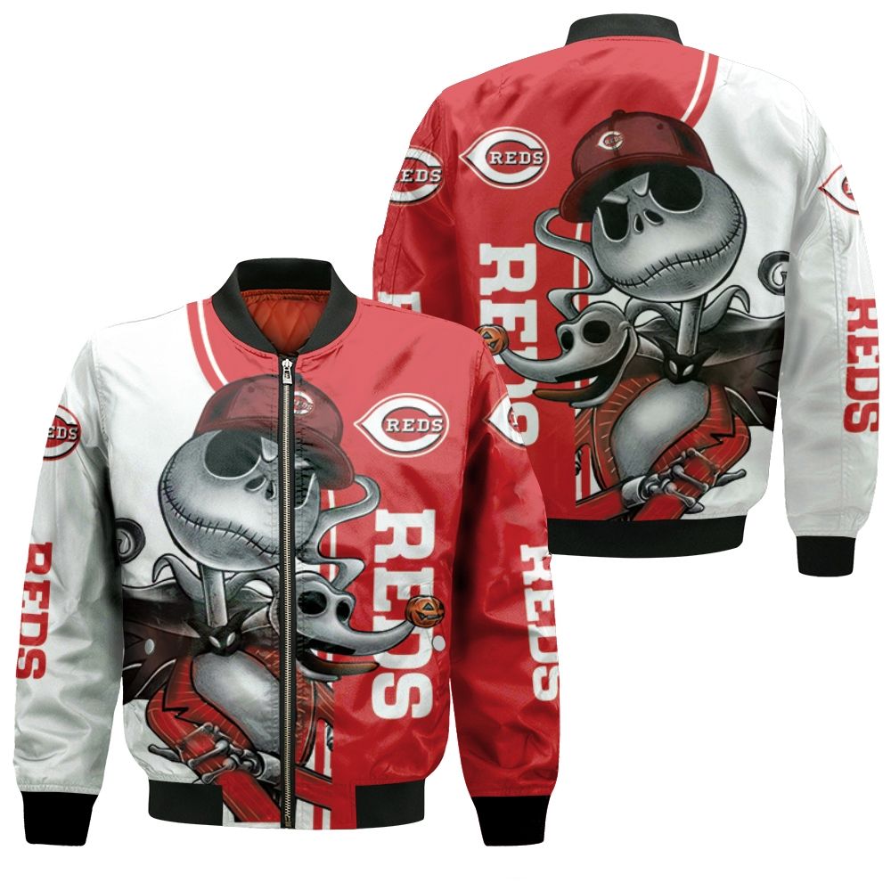 Cincinnati Reds Jack Skellington And Zero Bomber Jacket Cincinnati Reds Jack Skellington And Zero Bomber Jacket