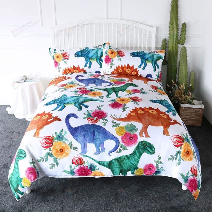 Dinosaur With Floral Print Bedding Set Dinosaur With Floral Print Bedding Set