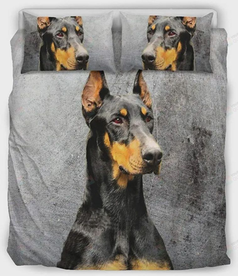 Doberman Dog Grey Bedding Set Doberman Dog Grey Bedding Set