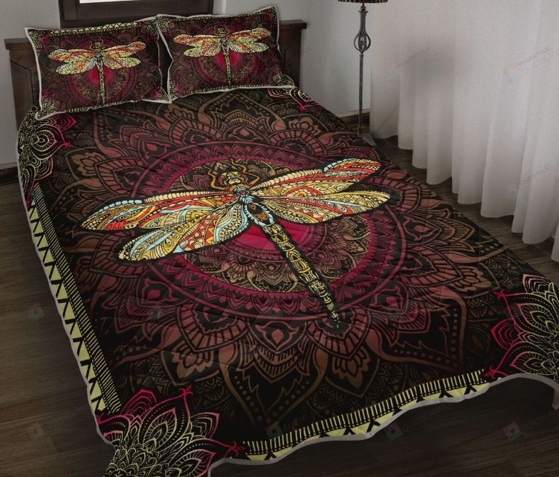 Dragonfly Mandala Black Background Bedding Set Dragonfly Mandala Black Background Bedding Set