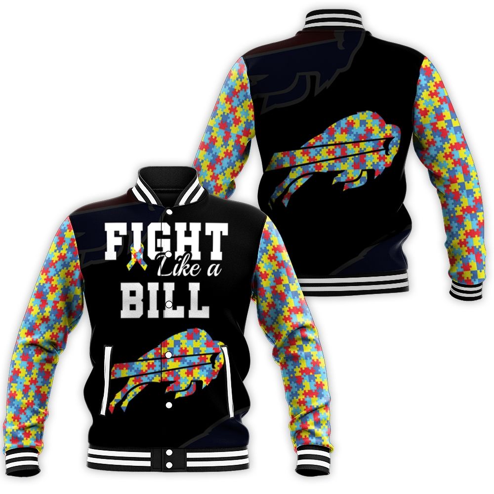 Fight Like A Buffalo Bills Autism Support Baseball Jacket Fight Like A Buffalo Bills Autism Support Baseball Jacket