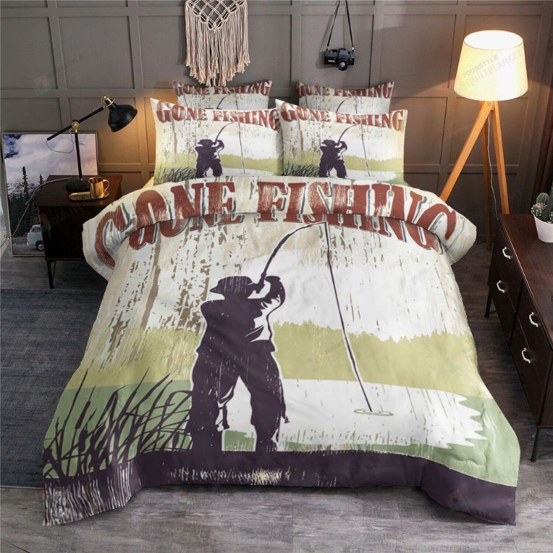 Fishing Illustration Gone Fishing Bedding Set Fishing Illustration Gone Fishing Bedding Set