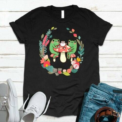 Frogs Drinking Tea Mushroom Cute Unisex T-Shirt Frogs Drinking Tea Mushroom Cute Unisex T-Shirt