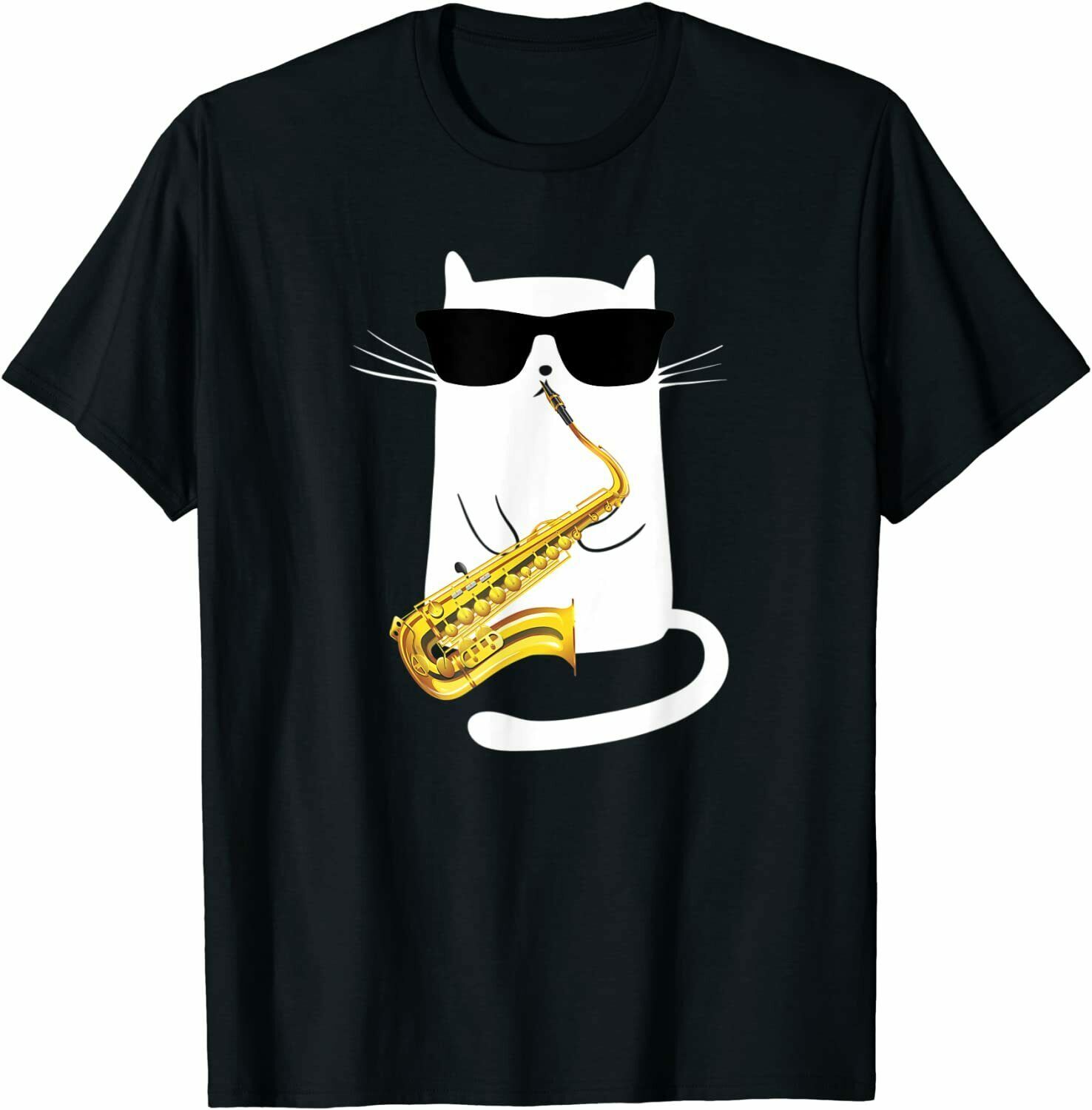 Funny Cat Wearing Sunglasses Playing Saxophone Unisex T-Shirt Funny Cat Wearing Sunglasses Playing Saxophone Unisex T-Shirt