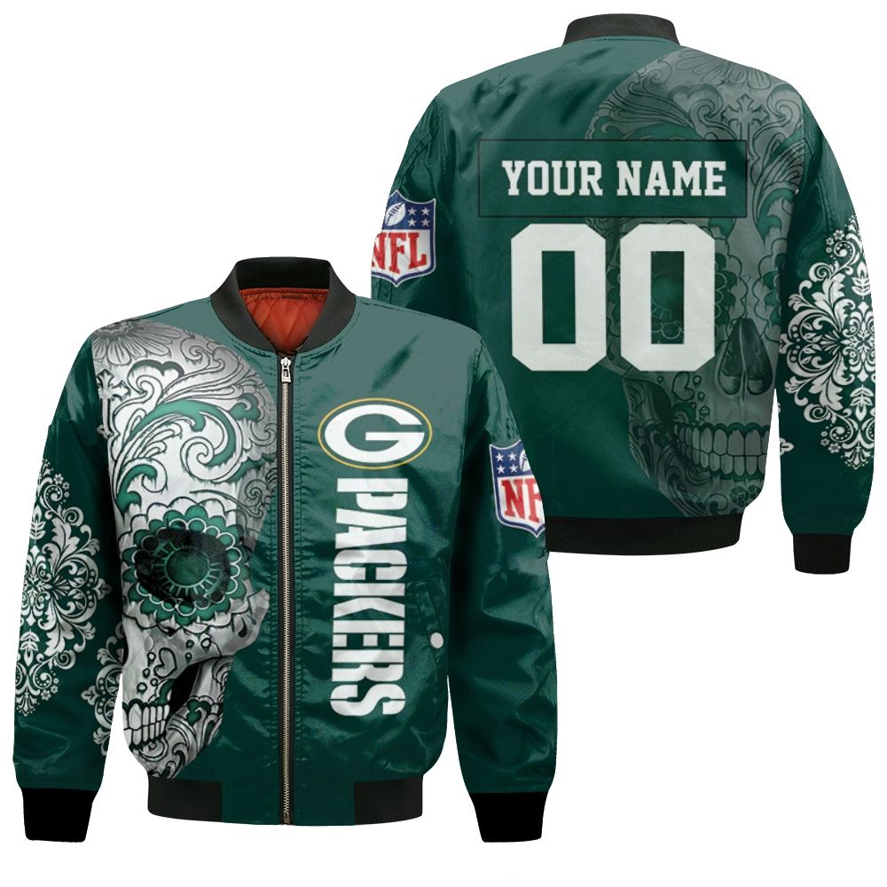 Green Bay Packers Nlf Fan Sugar Skull 3d Personalized Bomber Jacket Green Bay Packers Nlf Fan Sugar Skull 3d Personalized Bomber Jacket