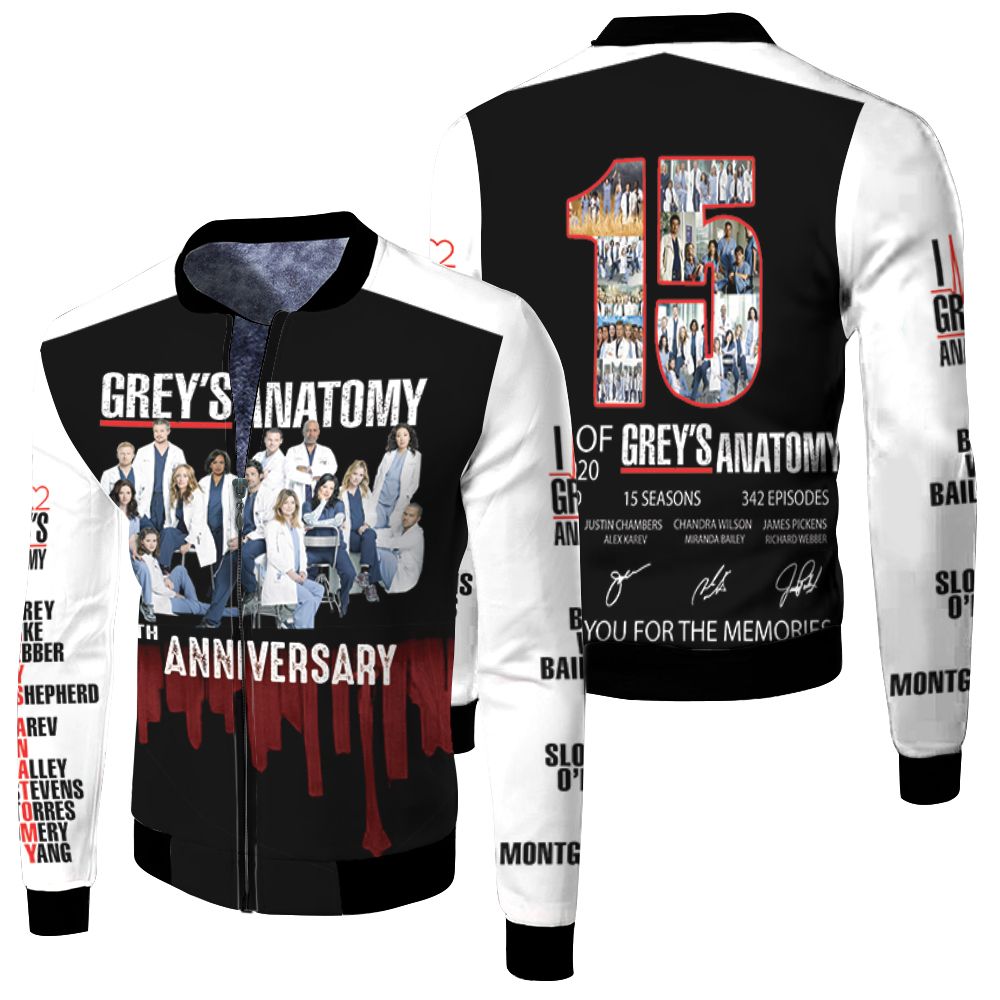 Greys Anatomy 15th Anniversary 2005 2020 15 Seasons 342 Episodes Cast Signatures 3d T Jersey Fleece Bomber Jacket Greys Anatomy 15th Anniversary 2005 2020 15 Seasons 342 Episodes Cast Signatures 3d T Jersey Fleece Bomber Jacket