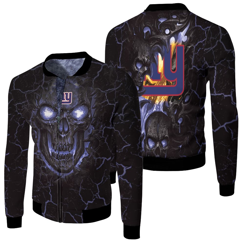 Lava Skull New York Giants 3d Jersey Fleece Bomber Jacket Lava Skull New York Giants 3d Jersey Fleece Bomber Jacket