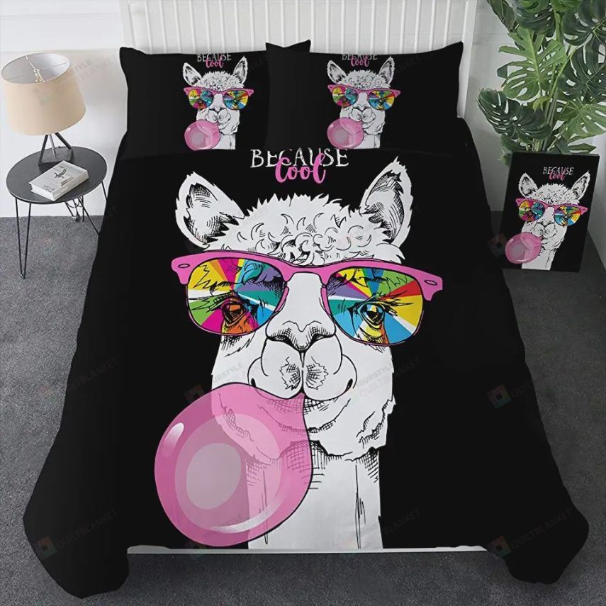 Llama With Sunglasses Because Cool Black Bedding Set Llama With Sunglasses Because Cool Black Bedding Set